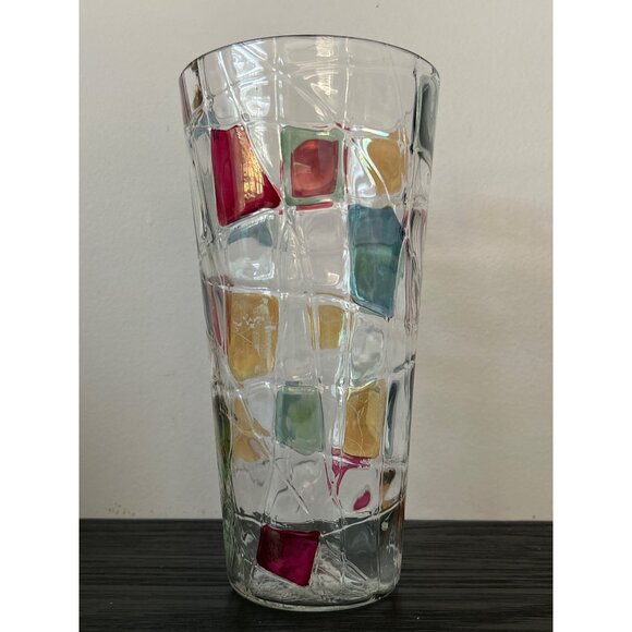 Retired PARTYLITE Flash Painted Mosaic Calypso Glass Vase 10.25" Tall Abstract - Picture 2 of 9